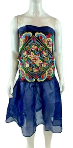 Women's Size S Dress Halter Lace/Embroidered Sheer Fit & Flare Floral Blue EUC - Picture 1 of 5