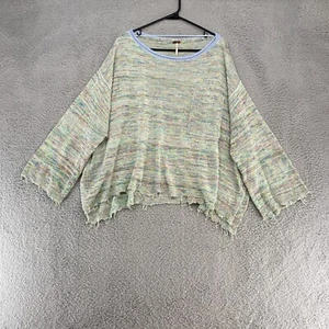 Free People Top Womens Medium Colorful Fringe Oversized Distressed Boho Prism - Picture 1 of 12