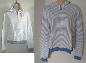 Aeropostale gestreifter grafischer Kapuzenpullover mit durchgehendem Reißverschluss Damen Kapuzenpullover neu mit Etikett #9634 - Bild 1 von 4