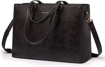 LOVEVOOK Laptop Tote Bag, 15.6 inch Vegan Leather inch, 04-black Coffee  - Image 1 of 4