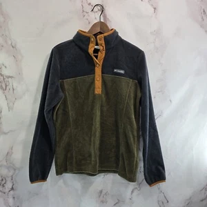 Columbia Pullover Womens Medium Brown Green Fleece Quarter Snap Benton Springs - Picture 1 of 11