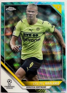 Tarjeta refractora 2021-22 Topps UEFA CL cromada, Erling Haaland Aqua Wave #111/199 - Imagen 1 de 2