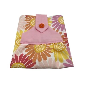 Floral Hanging Dishtowel Orange and Pink Daisies Light Pink Background - Picture 1 of 6