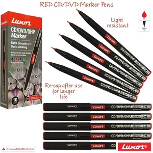 LUXOR Extra Fine Tip CD DVD OHP RED Marker Pens For Most Surfaces