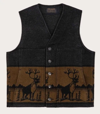 Filson Klondike Wool Vest 20250228 MADE IN USA Dark Charcoal Caribou Jacquard CC - Image 1 of 4