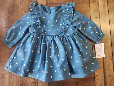 Vestido Just One You Dorado Lunares Azul Verde 3M Bebé Ocasión Especial Florers Foto 1 de 4