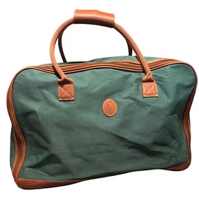 Ralph Lauren Green Canvas Brown Leather Travel Bag Weekender 90s Preppy Y2K - Picture 1 of 14