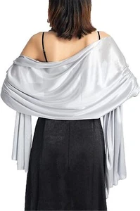 Ralcosuss Damen Satin Seide Schal und Halstuch für Abend dick hell silber - Bild 1 von 4