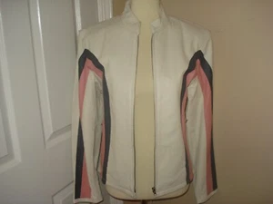 ZONY Inc~ Women's White with Dark Grey & Pink Striped Jacket Size M~NEW~ - Picture 1 of 9