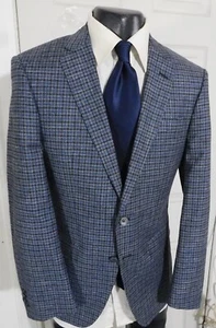 HUGO BOSS SLIM FIT SIZE 36R GRAY & BLUE CHECK 2 BUTTON WOOL SPORTCOAT - Picture 1 of 6