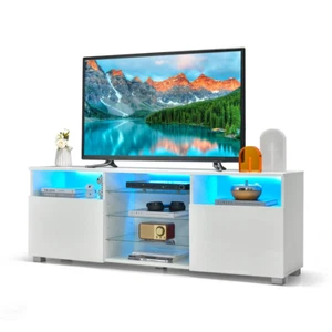 TV Schrank LED Beleuchtung mit 2 Türen Sideboard Lowboard Fernsehtisch TV Rack - Bild 1 von 12