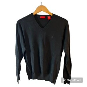 IZOD Mens Size S Black Cotton V-Neck Sweater Logo Preppy Classic Knit Pullover - Imagen 1 de 5