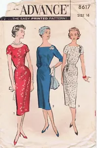 1958 Advance Pattern 8617 Sheath Wiggle Dress 36-28-38 Square or Scoop Neck Cut - Picture 1 of 10