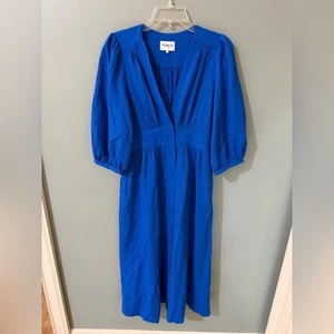 FRNCH Paris Midikleid Viertelärmel royalblau Knopfleiste Taille Medium - Bild 1 von 6