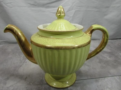 Tetera vintage Hall 6 tazas adorno dorado verde patas hecha en EE. UU. porcelana Art Deco Foto 1 de 4