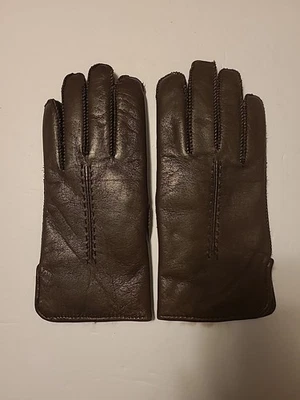 复古棕色皮革手套兔子毛皮衬里柔软皮革 S 码 (8-81/2)  — 第 1/4 张图片