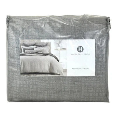 Hotel Collection Modern Crosshatch KING Duvet Cover + 2 Shams Set GRAY - Image 1 of 4