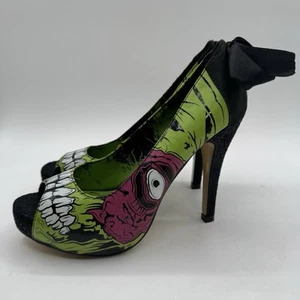 Punk Iron Fist Zombie Stomper Platform High Heel Green Peep Toe Pump Size 7 38 - Picture 1 of 14