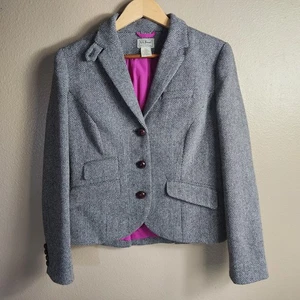L.L. Bean Damen |8| Wollmischung Fischgrät Tweed 3 Knopf Blazer Jacke - Bild 1 von 12