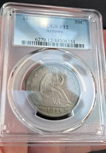 Bonita moneda de medio dólar Liberty Seated 1854 flechas F12 PCGS - Imagen 1 de 5