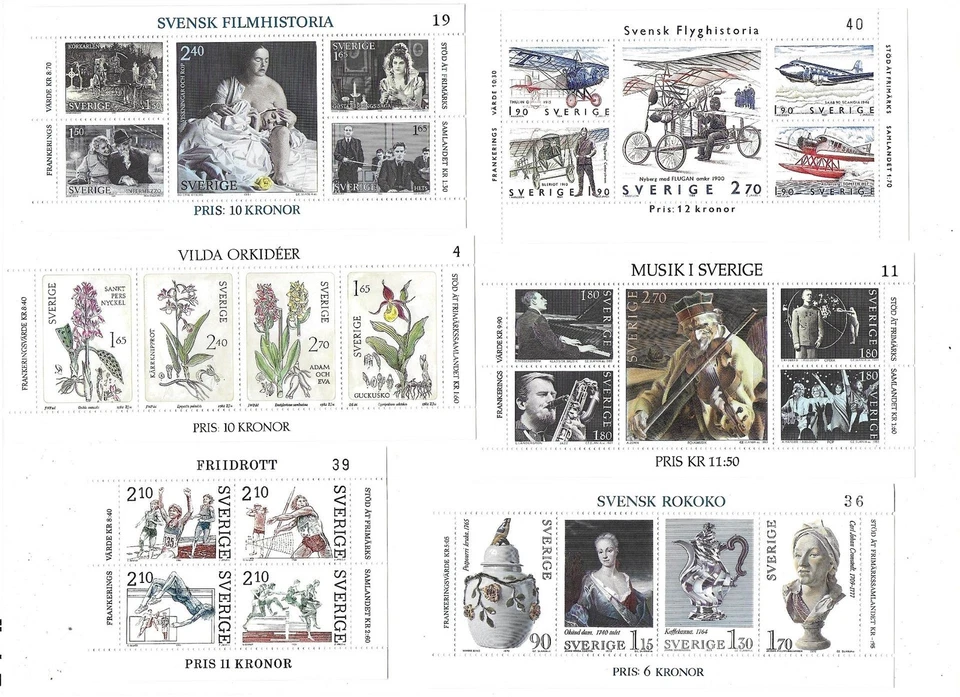 Estampillas de Suecia sin usar bloques de 6 MNH música ABBA rococó orquídeas salvajes película aire Foto 1 de 1