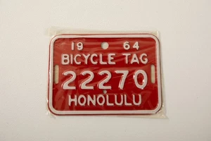 Honolulu Bicycle License Plate (R4A/JSF6) Red White Tag 1964 22270 - Picture 1 of 8