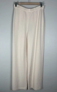 Pantalone maglia gamba larga St. John Collection misto lana bianco brillante/avorio taglia 6 nuovo con etichette - Foto 1 di 5