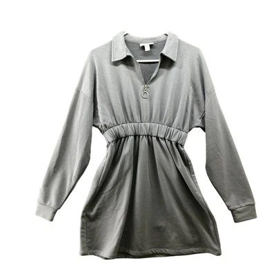 Topshop Sweatshirt Dress Womens 6 Gray Long Sleeve Collared Mini A-Line - Изображение 1 из 4