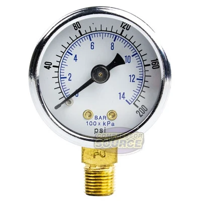 1/8" NPT Air Compressor Hydraulics Pressure Gauge 0-200 PSI Side Mount 1.5" Face - Image 1 of 4