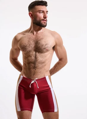 N2N Bodywear Hombres Borgoña Rojo Rojo Natación Universidad Jammer Biker Shorts Talla M Foto 1 de 4