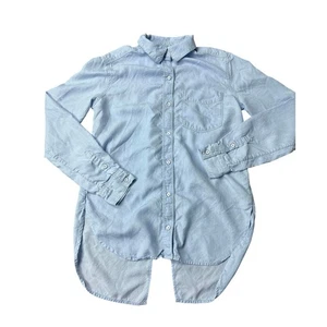 Athleta XXS Blue Lyocell Button Down Long Tail Shirt High Low Hem Casual - Bild 1 von 7