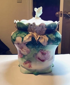 Vintage R.S. Prussia Biscuit or Cracker Jar Blown Iris Mold Gorgeous - Picture 1 of 11