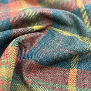 Upholstery Fabric Grampian Faux Wool Orange & Green Tartan Check Curtain Fabric - Picture 1 of 8