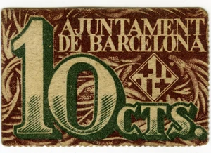 ☆ SPAIN CIVIL WAR 1937 • BARCELONA 10c. MUNICIPAL ☆ GUERRA CIVIL ESPAÑOLA ☆D1403 - Picture 1 of 2