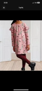 Tea Collection Girls Size 10 Ruffle LS Pink Dress Leopards Print 100% Cotton - Picture 1 of 10