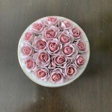 Antique Pink Roses  Porcelain Box GERMANY Elfinware Dresden 1940’s