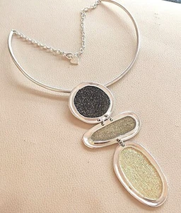 collana girocollo argento e pendente smalto beige firma Dolce Vita signed choker - Imagen 1 de 5