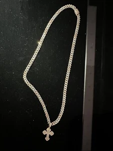 Two Tone Rose White Gold Natural Diamond Cuban Chain And Cross Pendant Appraisal - Picture 1 of 8