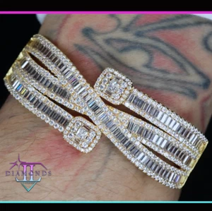 Simulated Diamond Bangle, Gold Baguette Diamond Bracelet, Gold Diamond Bangle - Picture 1 of 7