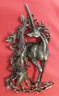 GIANT 4.25" Unicorn Pin Brooch Pewter Tone Purple Glitter Accents Excellent Cond