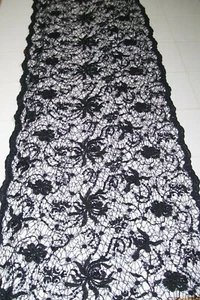 Black Lace Table Runner with Sequins Spiderweb Pattern 71x21 Vintage New - Picture 1 of 6
