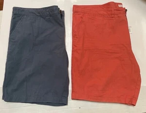 2 Pair  Men's Merona Flat Front Cotton Shorts Big &Tall Size 50 Med Blue,  Coral - Picture 1 of 7