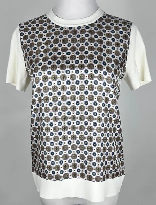 *NWT* TORY BURCH S/S 'Silk Front T-Shirt in New Ivory/Batik Medallion' - XS - Image 1 of 4