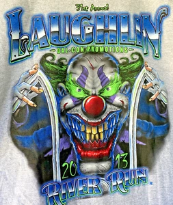 Horror Evil Clown T Shirt Biker  Rally Laughlin River Run Men LARGE Nevada Gray  - Bild 1 von 6