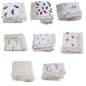 Baby Tassel Swaddle Wrap 2 Layer Soft Cotton Receiving Blanket Muslin Quilt - Afbeelding 1 van 11