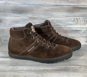 Moncler Suede Hi Top Men's Sneakers Boots Brown Made In Italy Casual Shoes - Picture 1 of 12