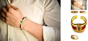 Diwali Gift Rudraksh Rudraksha Om Stone Metal Men Bracelet Kada Wrist Band Shiv - Picture 1 of 7