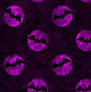 Fat Quarter Halloween Bat Dots On Purple Lightning 100% Cotton Quilting Fabric - Picture 1 of 2