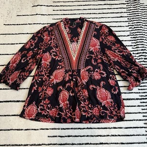 Anthropologie Bl^nk London V-neck Blouse Black Red Size Small - Picture 1 of 7