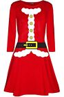 Womens Ladies Candystick Elf Long Sleeve Christmas Xmas Flared Swing Mini Dress